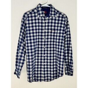Tommy Hilfiger Men's Navy Blue & White Gingham Check Flannel Small Preppy Academ